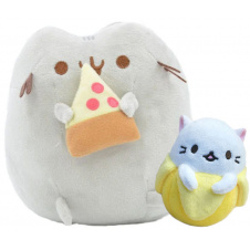 Мягкая игрушка кот с кусочком пиццы Пушин кэт и игрушка-брелок Пушин кэт банан S&T 18 х 15 см Серый (vol-1752)