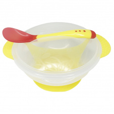 Тарілка на присосці прозора Mega Zayka MGZ-0100 (Yellow) з термоложкою та кришкою