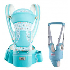 Хипсит Эрго-рюкзак кенгуру переноска Baby Carrier 6 в 1 и Вожжи-ходунки с подкладками Бирюзовый (vol-8976)