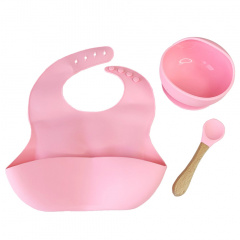 Набір дитячого посуду Силіконова тарілка та слинявчик Mega Zayka MGZ-0110(Pink) у коробці Каменка-Днепровская