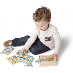 Дерев'яний пазл 4 в 1 у коробці Melissa&Doug "Машини" 12х4 елементів 12х16 см MD4791 Хмельник