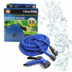 Шланг садовий поливальний Magic Hose Xhose 15 м і насадка-розпилювач Синій Городок
