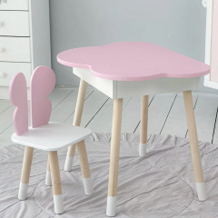 Стіл дитячий No Brand Хмара з нішою та стільчиком Метелик Біло-рожевий (2389156212) Ізмаїл