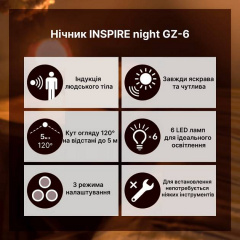 Нічник із датчиком руху Inspire night GZ-6 3PCS AA Battery 0.6W Білий Купянск