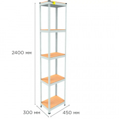 Металевий стелаж Emby Light Series 2400х450x300 мм 5 полиць ДСП до 100 кг Білий Оріхів