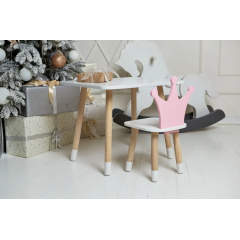 Столик дитячий прямокутний та стільчик No Brand Корона 46х60х45 см Біло-рожевий (2030752307) Нове