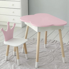 Стіл дитячий No Brand Хмара з нішою та стільцем Корона Біло-рожевий (2389164324) Днепрорудное