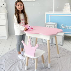 Стіл дитячий No Brand Хмара з нішою та стільцем Корона Біло-рожевий (2389164324) Днепрорудное