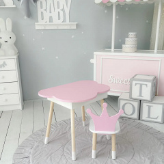 Стіл дитячий No Brand Хмара з нішою та стільцем Корона Біло-рожевий (2389164324) Днепрорудное