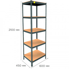 Металевий стелаж Emby Light Series 2100х600x450 мм 5 полиць ДСП до 100 кг Нове