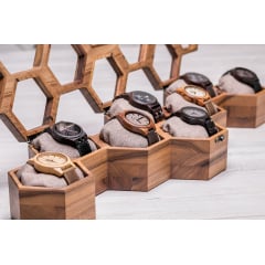 Настільна коробочка органайзер у формі сот для годинників ecoWalnut 7.8х59.7х18.8 см Київ
