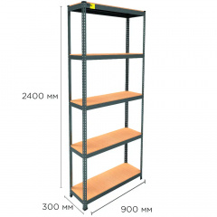 Металевий стелаж Emby Light Series 2400х900x300 мм 5 полиць ДСП до 100 кг Чорний Долина