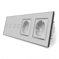 Сенсорный выключатель 4 сенсора 2 розетки Livolo серый стекло (VL-C702/C702/C7C2EU-15) Кропивницький