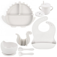 Набор детской посуды 2Life Волна Y23 8 предметів та прорізувач Динозавр Світло-сірий (v-12060) Київ