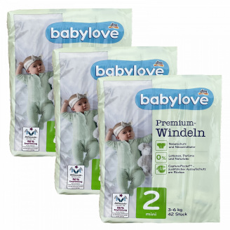 Дитячі одноразові підгузники Babylove Premium 2 mini ( 3-6 ) кг 126 шт