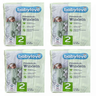 Дитячі одноразові підгузники Babylove Premium 2 mini ( 3-6 ) кг 168 шт