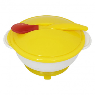 Тарілка на присосці з термоложкою та кришкою Mega Zayka MGZ-0101 (Yellow) 250 мл