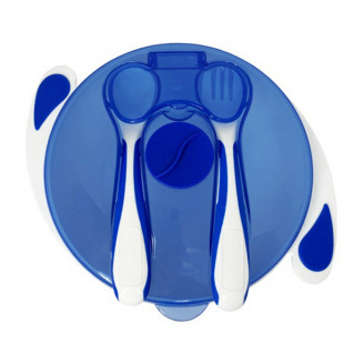 Тарілка на присосці з ложкою та виделкою Mega Zayka MGZ-0109 (Blue) 350 мл