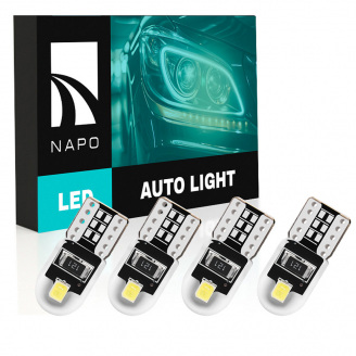 Комплект світлодіодних ламп Napo LED T10-3030-2smd W5W T10 4 шт Білий (2470561662)