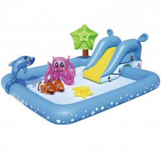 Надувной игровой центр Bestway 53052 Аквариум 239 х 206 х 86 см с горкой с игрушками