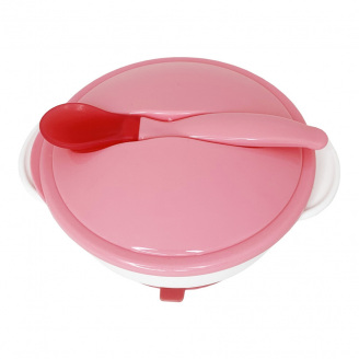 Тарілка на присосці з термоложкою та кришкою Mega Zayka MGZ-0101 (Pink) 250 мл