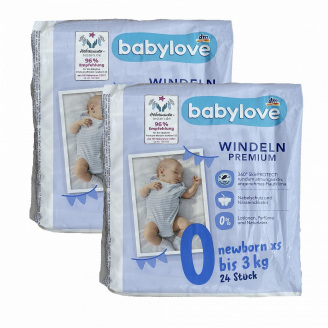Дитячі підгузки Babylove Premium 0 newborn XS (до 3 кг) 48 шт