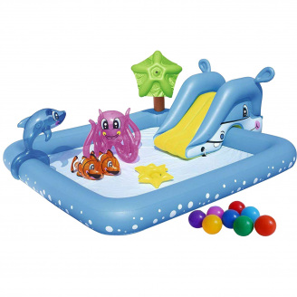 Надувной игровой центр Bestway 53052-1 Аквариум 239 х 206 х 86 см с горкой с игрушками шариками 10 шт.