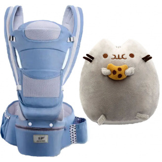 Хипсит Эрго-рюкзак кенгуру переноска Baby Carrier 6 в 1 Синий и игрушка кот c Печеньем Пушин кэт (vol-2056)