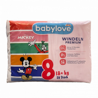 Дитячі одноразові підгузники Babylove Premium 8 18+ кг 28 шт
