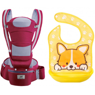 Хипсит эрго-рюкзак кенгуру переноска слюнявчик-трансформер Baby Carrier 20 кг 6 в 1 Бордовый (vol-9887)