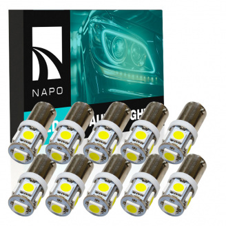 Комплект світлодіодних ламп Napo LED BA9S-5050-5smd T4W Ba9s 10 шт Білий (688754902)