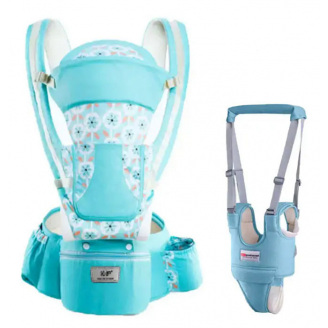 Хипсит Эрго-рюкзак кенгуру переноска Baby Carrier 6 в 1 и Вожжи-ходунки с подкладками Бирюзовый (vol-8976)