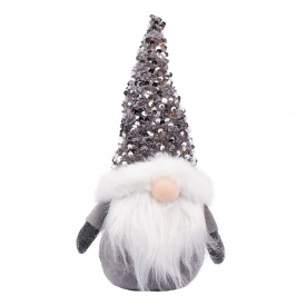 Новорічна м'яка іграшка Novogod'ko Гном срібна паєтка 27см (973731)