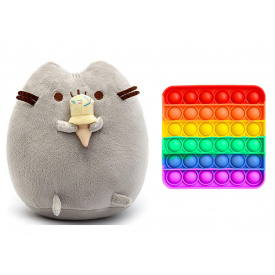 Набір м'яка іграшка кіт з морозивом ST Пушин кет 18 х 12 см Сірий та Іграшка антистрес Pop It (vol-1237)