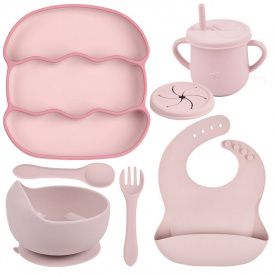 Набір дитячого силіконового посуду Хвиля Y26 з 7 предметів Фіолетовий (v-12012)