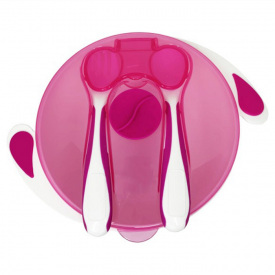 Тарілка на присосці з ложкою та виделкою Mega Zayka MGZ-0109 (Crimson) 350 мл