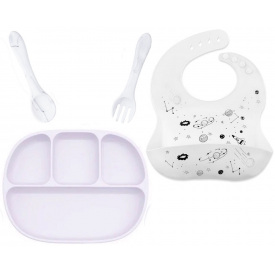 Набір силіконовий посуд 2Life D1 прилади Y1 та слинявчик космос Білий (v-11781)