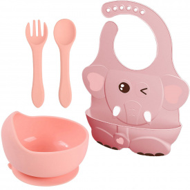 Набір 2Life тарілка та прибори Y12 і слинявчик 4D Слонік Рожевий (v-11929)
