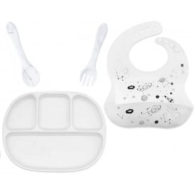 Набір силіконовий посуд 2Life D14 Y1 та слинявчик космос Білий (v-11765)