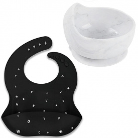 Набір посуду 2Life тарілка Y1і слинявчик Чорний/Білий (v-11751)