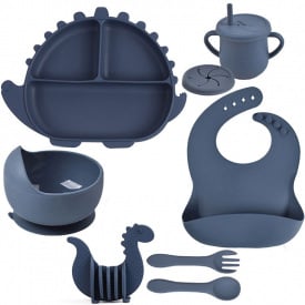 Набор детской посуды 2Life Волна Y10 8 предметів та прорізувач Динозавр Синій (v-12050)