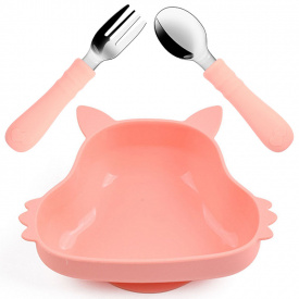 Набір дитячого посуду 2Life Y12 тарілка Білка та прибори Рожевий (v-12092)