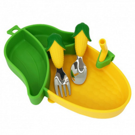 Силіконова тарілка з приладами Кукурудза Mega Zayka MGZ-0124