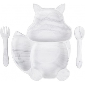 Набор силиконовая тарелка в форме белки ложка вилка 2Life Y1 3 шт Мрамор (vol-9713)