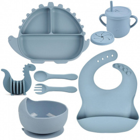 Набір дитячого посуду 2Life Y21 Динозавр 8 предметов Голубой (v-12056)