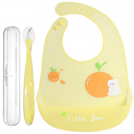 Силіконова ложка в кейсі та слинявчик 2Life Жовтий (v-11918)