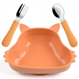 Набір дитячого посуду 2Life Y25 тарілка Білка та прибори Помаранчевий (v-12104)