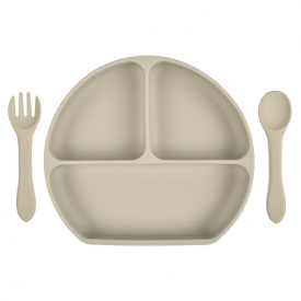 Набор трёх-секционная силиконовая тарелка ложка вилка 2Life Y20 3 шт Бежевый (vol-9770)