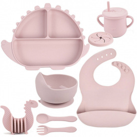 Набор детской посуды 2Life Волна Y26 8 предметів та прорізувач Динозавр Світло-фіолетовий (v-12059)