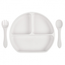 Набор трёх-секционная силиконовая тарелка ложка вилка 2Life Y23 3 шт Белый (vol-9771)